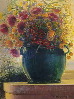 Joanna Brzostowska - A bouquet in a green vase