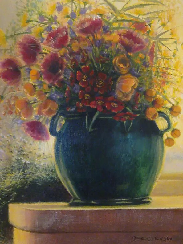 Joanna Brzostowska - A bouquet in a green vase