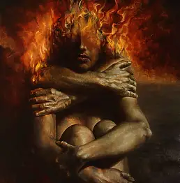 Leo Plaw, Жгучее желание, Масляная картина - плита, 70 x 50