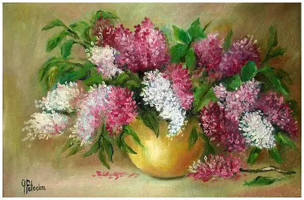 Grażyna Potocka, Lillà in un bouquet dipinto ad olio 40-60cm, Quadro a olio - tela, 60 x 40