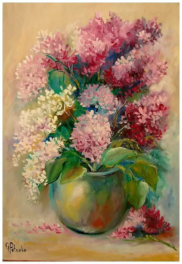 Grażyna Potocka - Lilacs in a bouquet oil painting 56-39cm