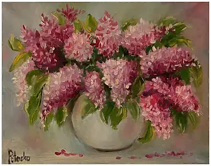 Grażyna Potocka, Lilacs from the Garden oil painting 24cm-30cm, Oil painting - canvas, 30 x 24