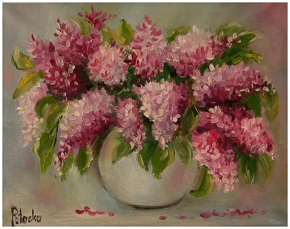 Grażyna Potocka, Lilacs from the Garden oil painting 24cm-30cm, Oil painting - canvas, 30 x 24