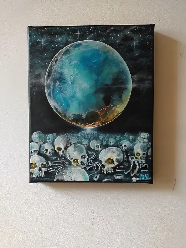 Dariusz Franciszek Różyc, ''CZACHOWISKO'' cykl ''Nie tak odległe..'', Obraz akrylowy - płótno, 24 x 30