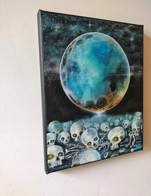 Dariusz Franciszek Różyc, ''CZACHOWISKO'' cykl ''Nie tak odległe..'', Obraz akrylowy - płótno, 24 x 30