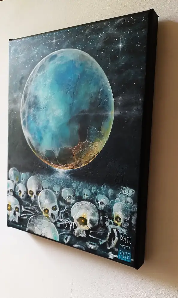 Dariusz Franciszek Różyc, ''CZACHOWISKO'' cykl ''Nie tak odległe..'', Obraz akrylowy - płótno, 24 x 30
