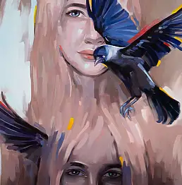 Magdalena Dziejma, SORT DE VUE 1 (choucas), Peinture acrylique - toile, 100 x 100