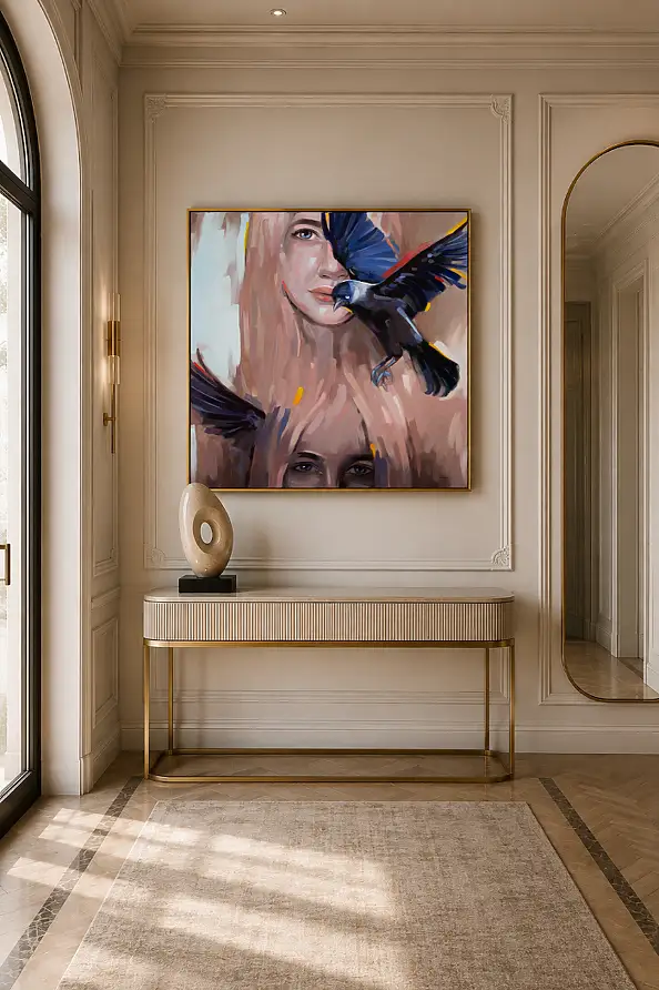 Magdalena Dziejma, SORT DE VUE 1 (choucas), Peinture acrylique - toile, 100 x 100