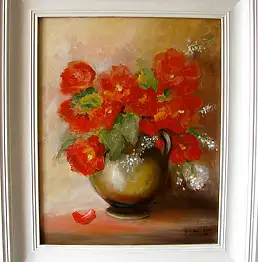 Grażyna Potocka, RED OAK THICK begonia nel telaio 7 centimetri, Quadro a olio - tela, 33 x 41