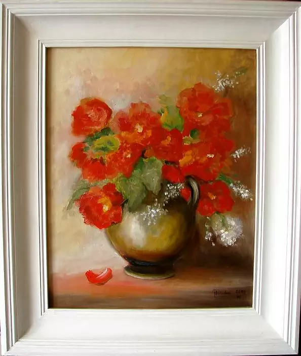 Grażyna Potocka - RED BEGONES IN 7 mm thick oak grove