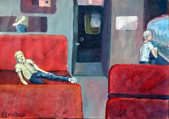 Piotr Smogór, История повозок, Акрилова картина - папір, 29 x 21