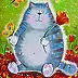 Olha Darchuk,  Cat in a flower paradise , Oil painting - canvas, 30 x 40