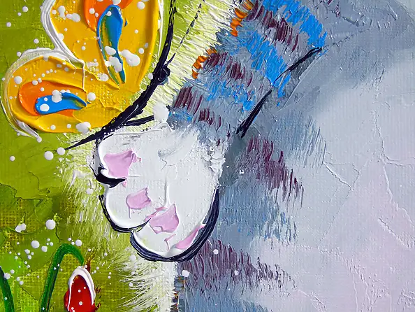 Olha Darchuk,  Cat in a flower paradise , Oil painting - canvas, 30 x 40