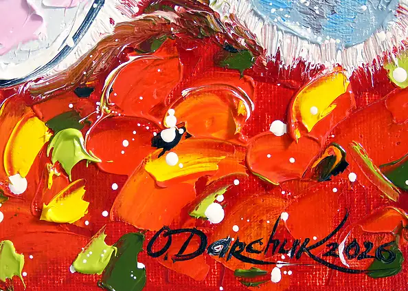 Olha Darchuk,  Cat in a flower paradise , Oil painting - canvas, 30 x 40