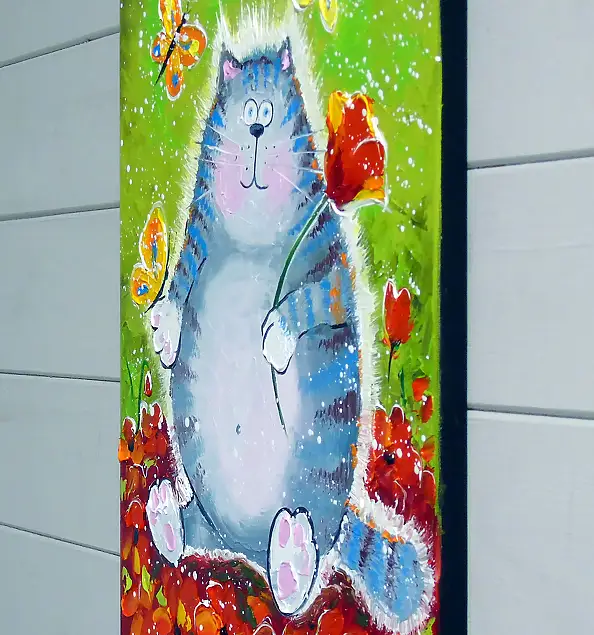 Olha Darchuk,  Cat in a flower paradise , Oil painting - canvas, 30 x 40