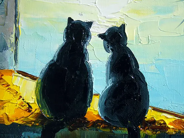 Olha Darchuk - Cats Watching the Sunset Together