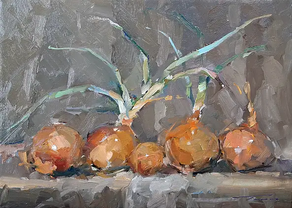 Krzysztof Tracz, Zwiebeln, Ölbild - Leinwand, 50 x 40