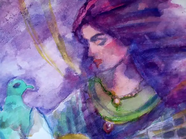 Marzena Salwowska, Cecilia playing music, Watercolors - paper, 42 x 30