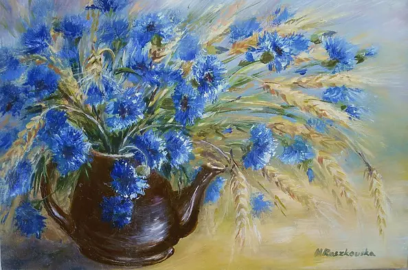 Maria Roszkowska - Cornflowers in a teapot