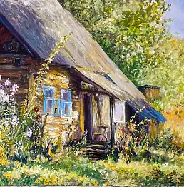 Piotr Pawelczyk, Chata-Vibes von Podlachien, Ölbild - Leinwand, 60 x 40