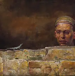 Dariusz Kaleta, The boy with the lizard, Oil painting - canvas, 110 x 92