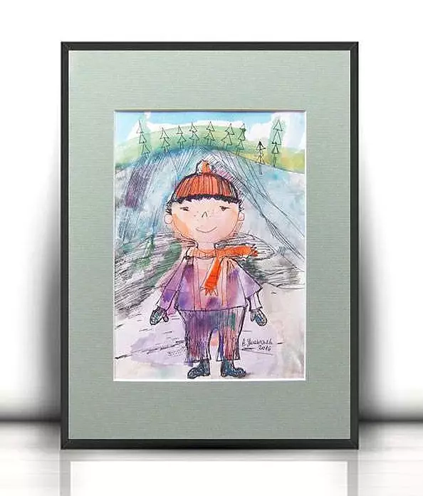 Anna Skowronek - Boy in cap, hand painted illustration for children