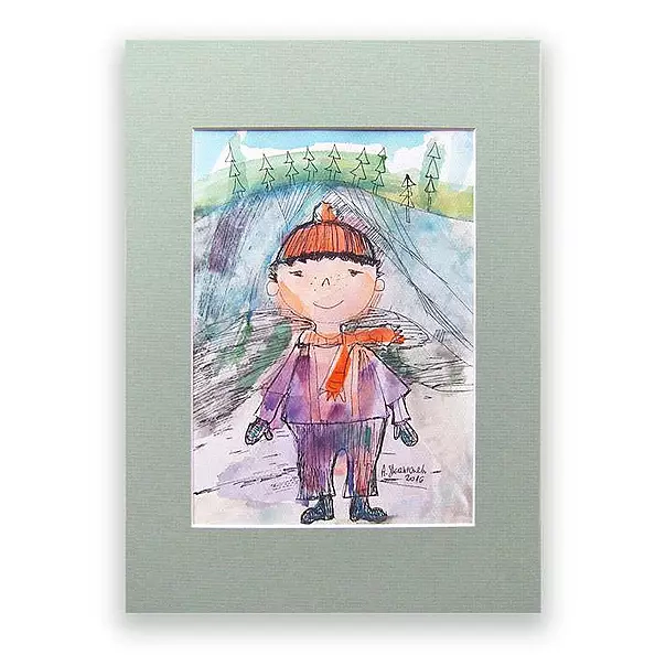 Anna Skowronek - Boy in cap, hand painted illustration for children
