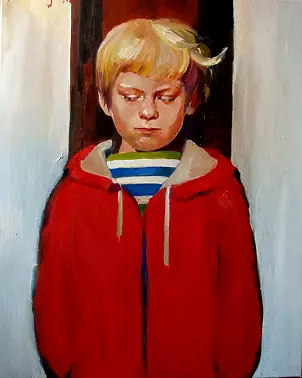 Anna Wojciechowska - Chłopiec w czerwonym sweterku - nadąsany