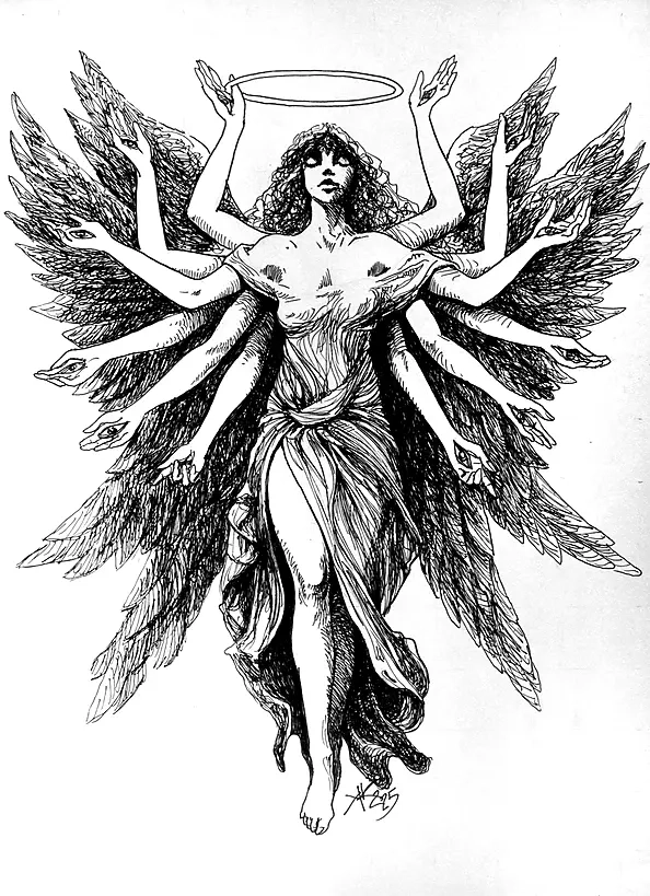 Krzysztof Krawiec - Chwila kiedy otulam Cię skrzydłami  *rysunek piórkiem