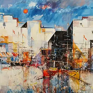 Dariusz Grajek, Cicha zatoczka..., Obraz akrylowy, Obraz olejny - płótno, 80 x 80