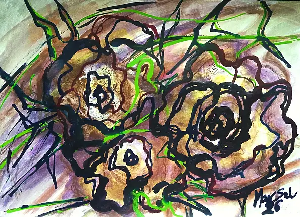 Marzena Salwowska, Dornige Rosen/Gras und Blume, Weitere, Tinte - Papier, 42 x 30