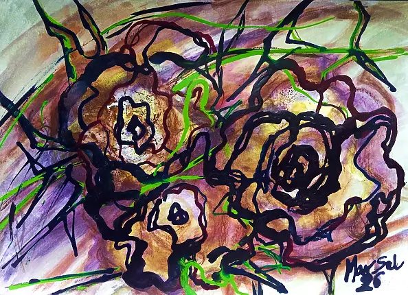 Marzena Salwowska, Dornige Rosen/Gras und Blume, Weitere, Tinte - Papier, 42 x 30