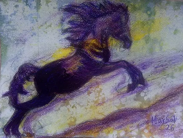 Marzena Salwowska, Прыжок на лошадь, Акварелі, Туш - папір, 25 x 18