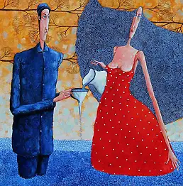 Jarosław Luteracki, Ежедневная часть забытых, Масляная картина - плита, 80 x 80