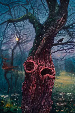 Wojciech Pater, Cold Moon Terror, Obraz olejny - płyta, 40 x 60