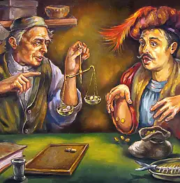 Kostiantyn Shyptia, Обмен валюты, Масляная картина - холст, 60 x 41