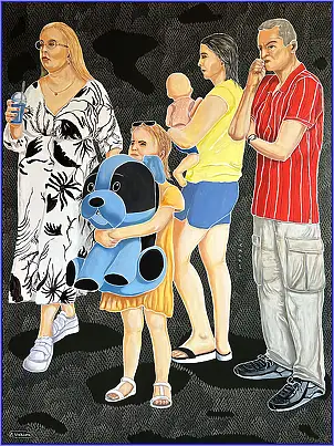 Marian Wiekiera, Cycle ( 47 ) " What is this queue for ,,, Acrylic painting - , 90 x 120