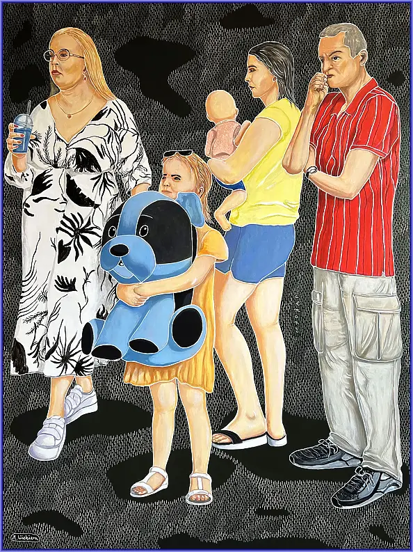 Marian Wiekiera, Cycle ( 47 ) " What is this queue for ,,, Acrylic painting - , 90 x 120