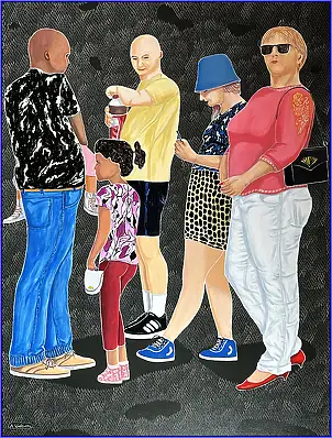Marian Wiekiera, Cykl ( 48 ) " Za Czym Kolejka Ta Stoi ,,, Obraz akrylowy - płótno, 90 x 120
