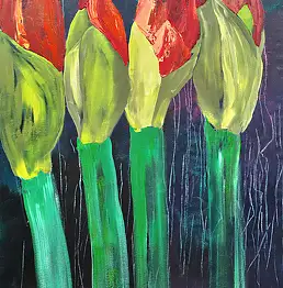 Irena Filipowicz, Blütenzyklus. Amaryllis, Acrylgemälde - Leinwand, 60 x 80