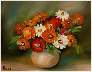 Grażyna Potocka - Zinnia oil painting 40-50cm