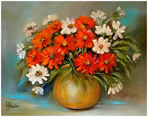 Grażyna Potocka - Zinnias oil painting 40cm-50cm
