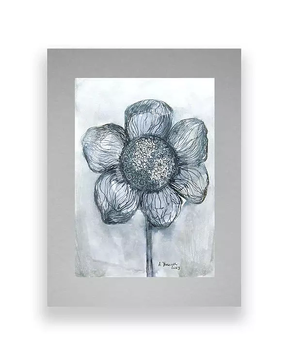 Anna Skowronek - Black-white sketch, ink-flower drawing