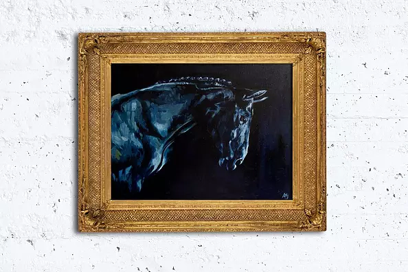 Anna Ewa Jarosz - Black horse in the stable