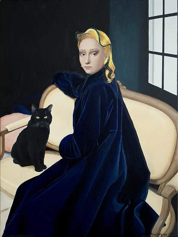 Nataliya Bagatskaya - Black Cat on a Yellow Sofa