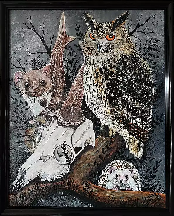 Agnieszka Mantaj - Skull and eagle owl