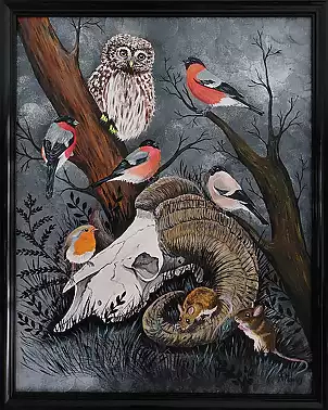 Agnieszka Mantaj - Mouflon skull and birds