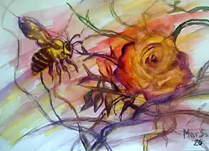 Marzena Salwowska, Warten auf die nächste Frucht der fleißigen Biene / Gras und Blume, Aquarelle - Papier, 42 x 30