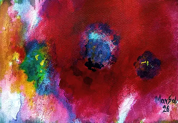Marzena Salwowska, Papavero Rosso 3/Erba e Fiore, Acquerelli, Altre, Velatura, Dipinto acrilico, Tecniche miste, Inchiostro - carta, 30 x 21