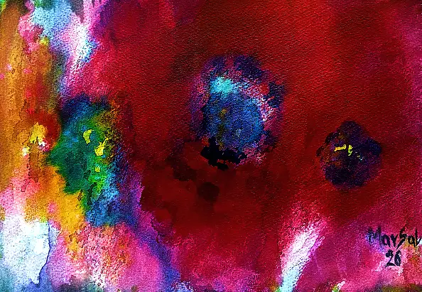 Marzena Salwowska, Papavero Rosso 3/Erba e Fiore, Acquerelli, Altre, Velatura, Dipinto acrilico, Tecniche miste, Inchiostro - carta, 30 x 21